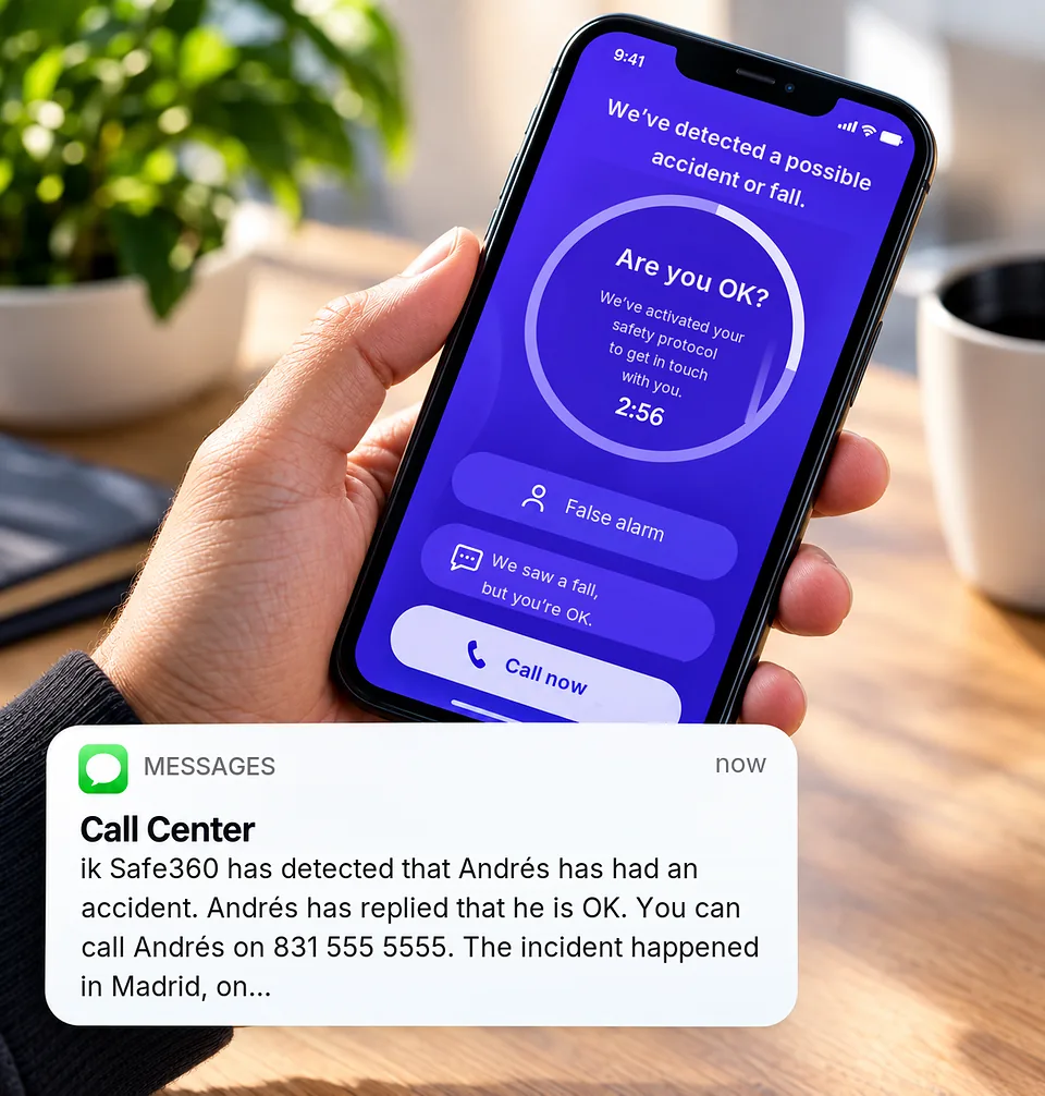 ik Safe360 detects a possible accident and alerts the family