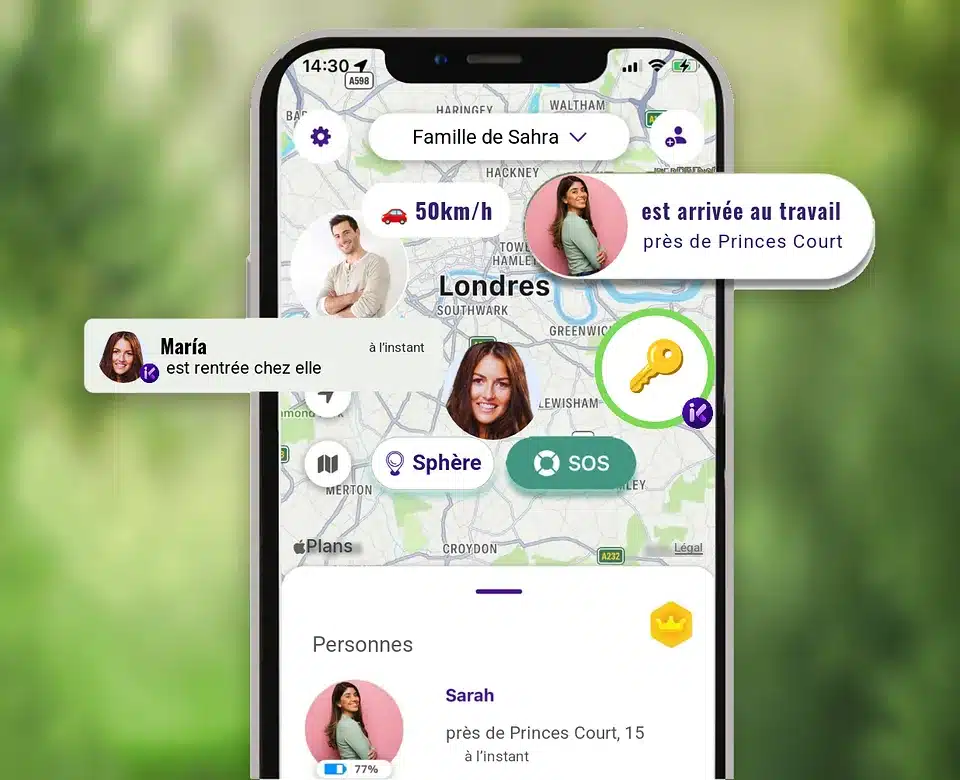 Application inthesk affichant la famille sur la carte en temps réel