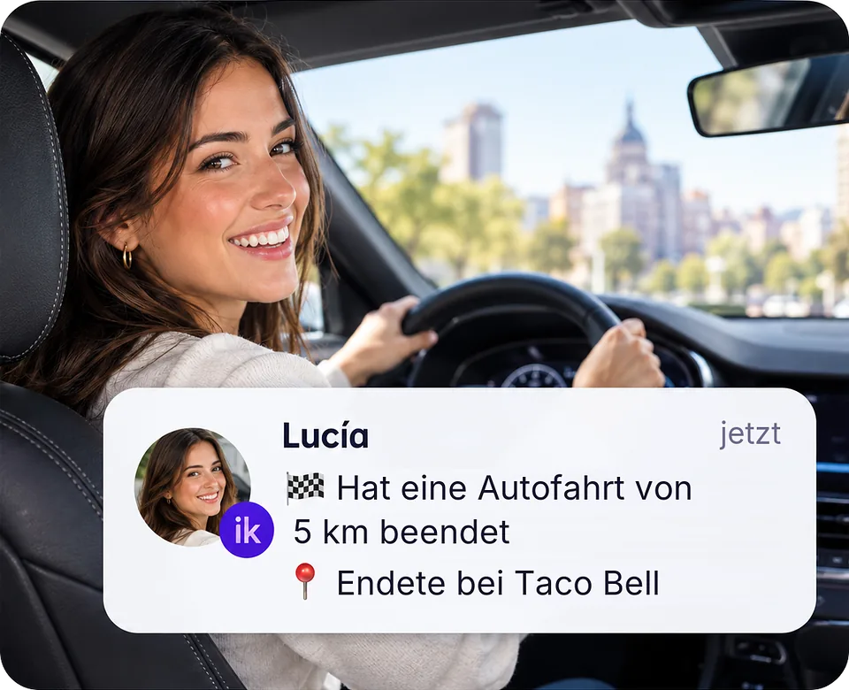 inthesk-Benachrichtigung: Lucía hat eine Autofahrt beendet